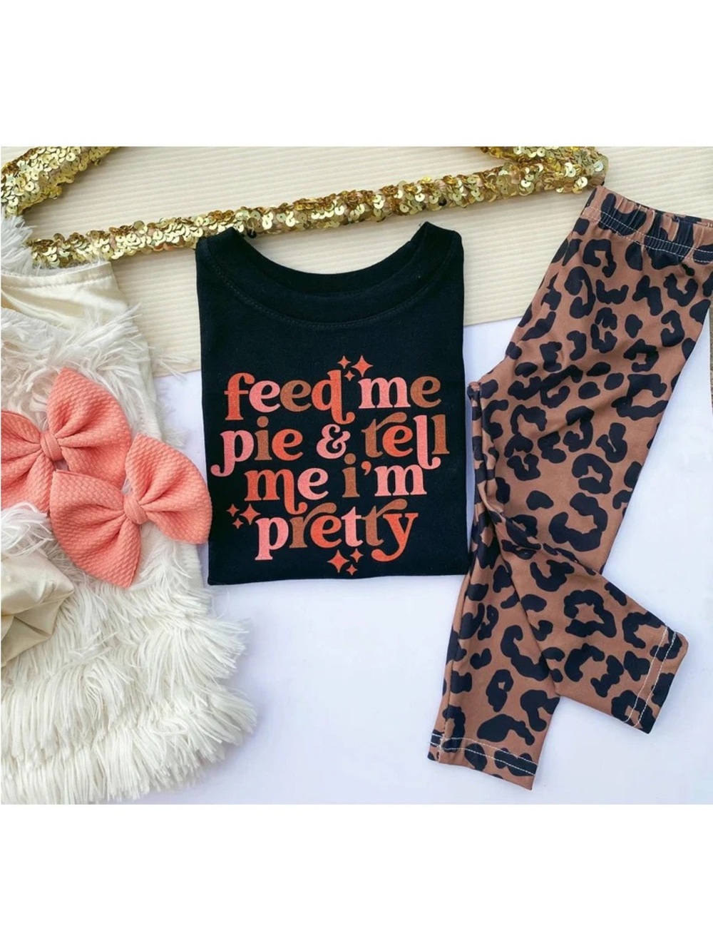 Kids Black & Brown Leopard Pajama Set - 'Feed Me Pie' Top